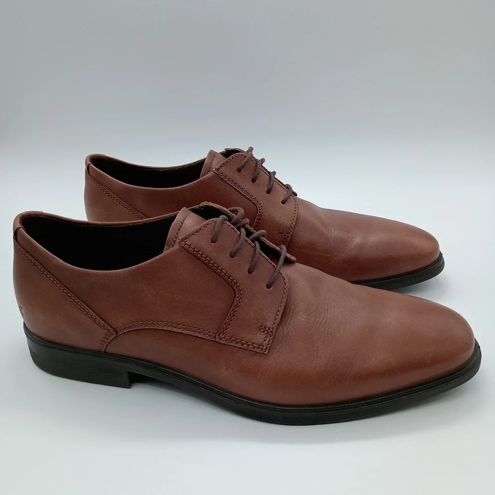 ECCO Helsinki 2.0 Mens Derby Leather Dress Shoes Cognac Brown Size 45 US 11-11.5